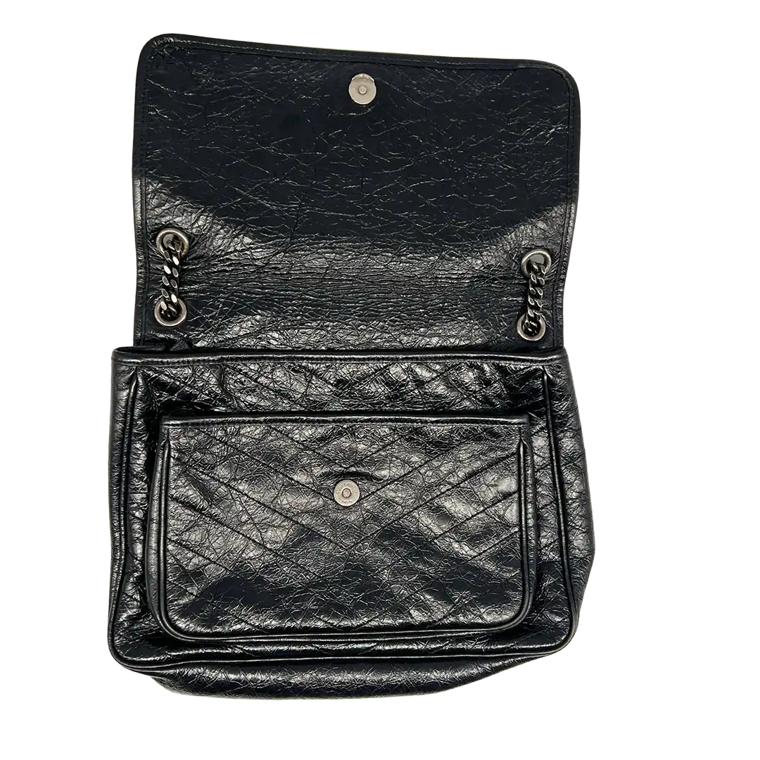 Saint Laurent Niki Large knittriges Vintage Leder schwarz / sehr gut Saint Laurent