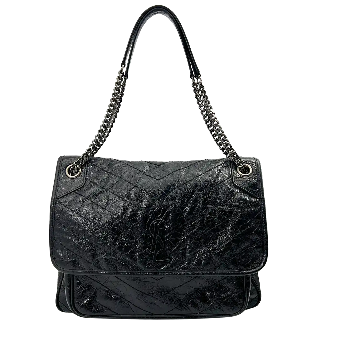 Saint Laurent Niki Large knittriges Vintage Leder schwarz / sehr gut Saint Laurent