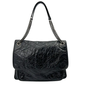 Saint Laurent Niki Large gerimpeld vintage leer zwart