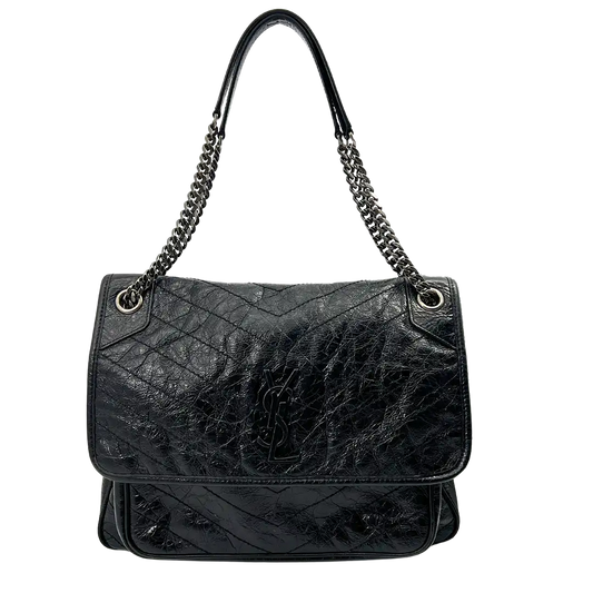 Saint Laurent Niki Large knittriges Vintage Leder schwarz / sehr gut Saint Laurent