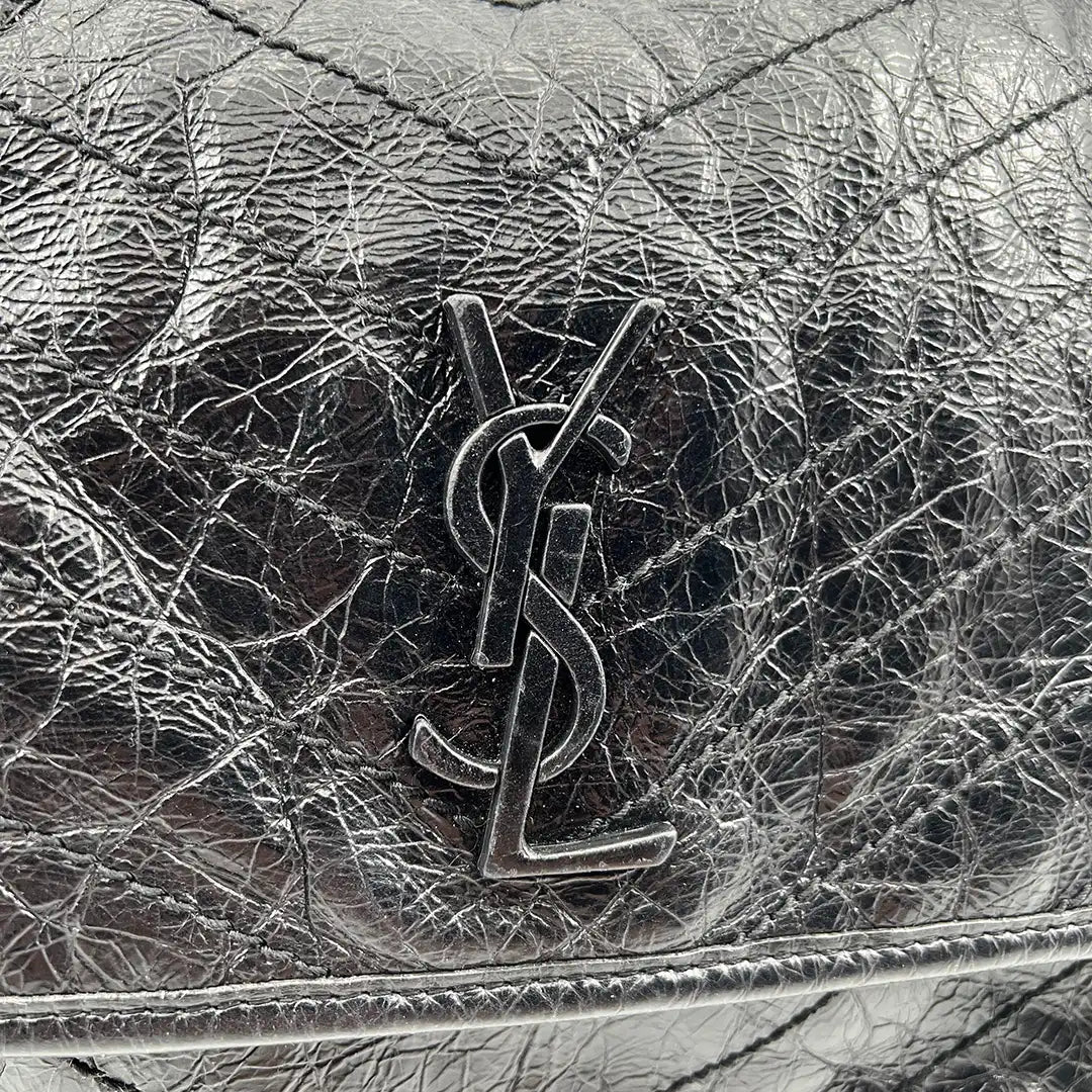 Saint Laurent Niki Large knittriges Vintage Leder schwarz / sehr gut Saint Laurent