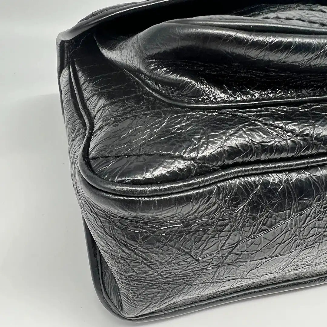 Saint Laurent Niki Large knittriges Vintage Leder schwarz / sehr gut Saint Laurent