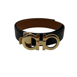 Salvatore Ferragamo omkeerbare Gancini-riem van leer bruin, zwart 85cm