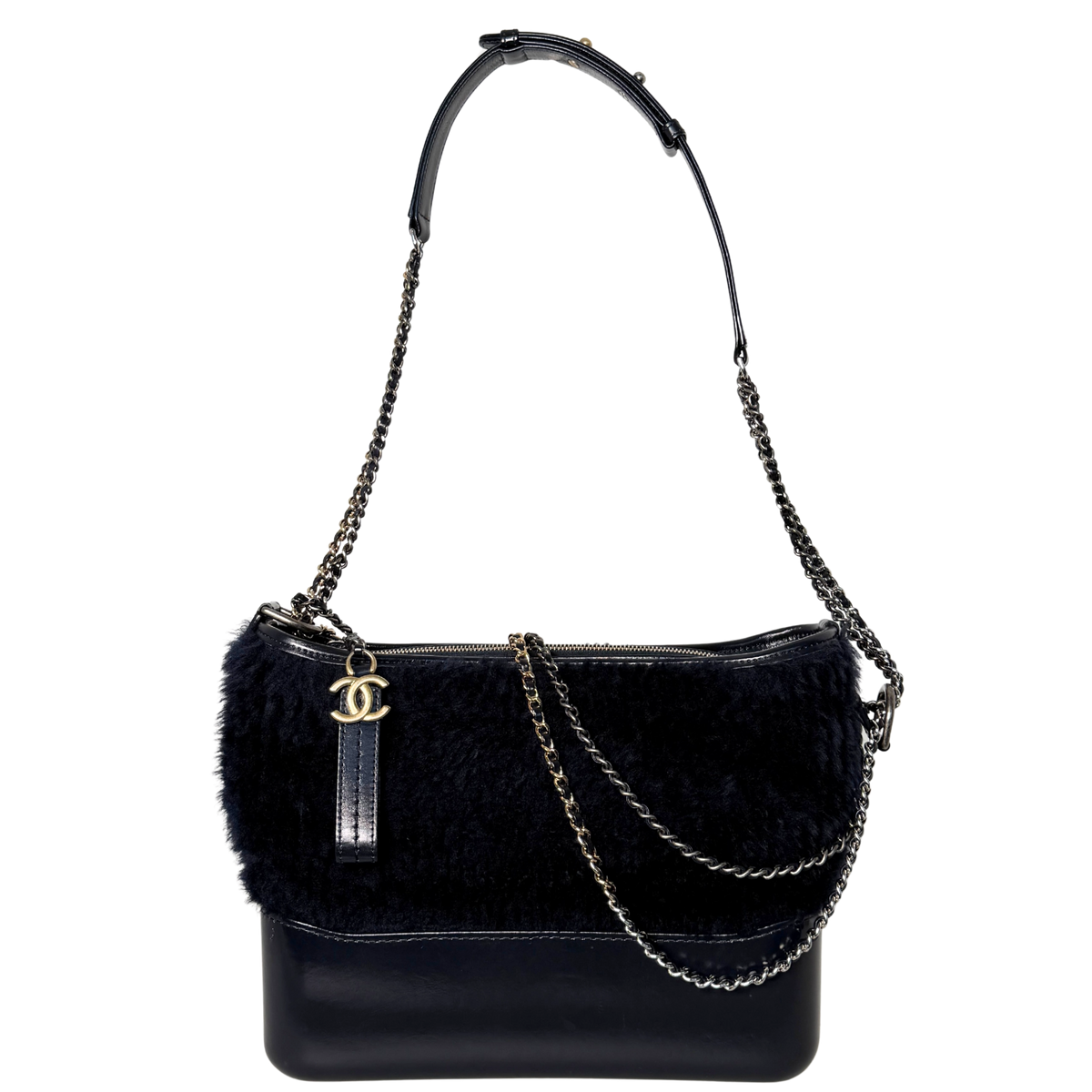 Chanel Gabrielle Hobo Bag klein Shearling Dunkelblau / gut Chanel