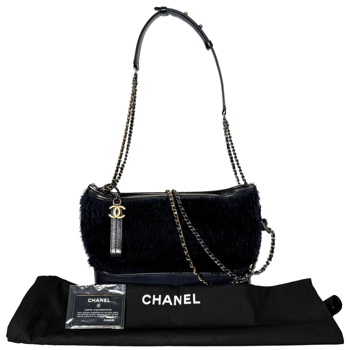 Chanel Gabrielle Hobo Bag klein Shearling Dunkelblau / gut Chanel