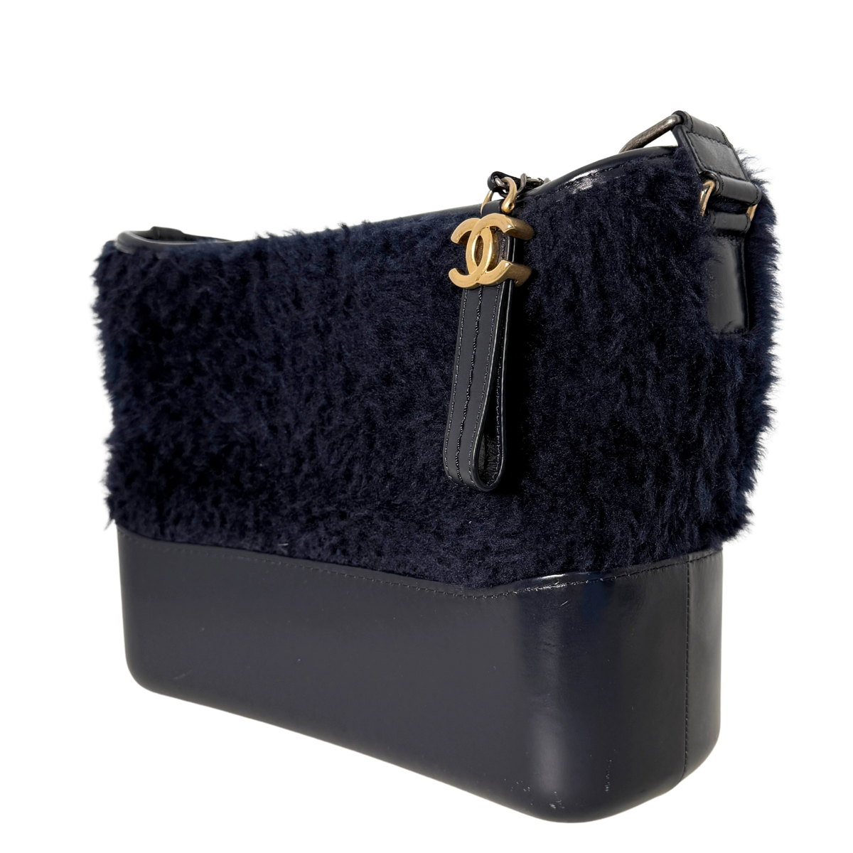 Chanel Gabrielle Hobo Bag klein Shearling Dunkelblau / gut Chanel