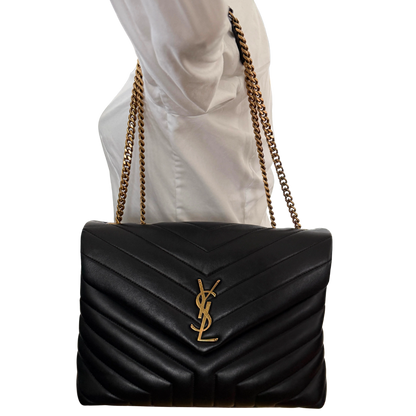 Saint Laurent YSL LouLou Medium Leder Schwarz goldene Hardware / sehr gut Saint Laurent