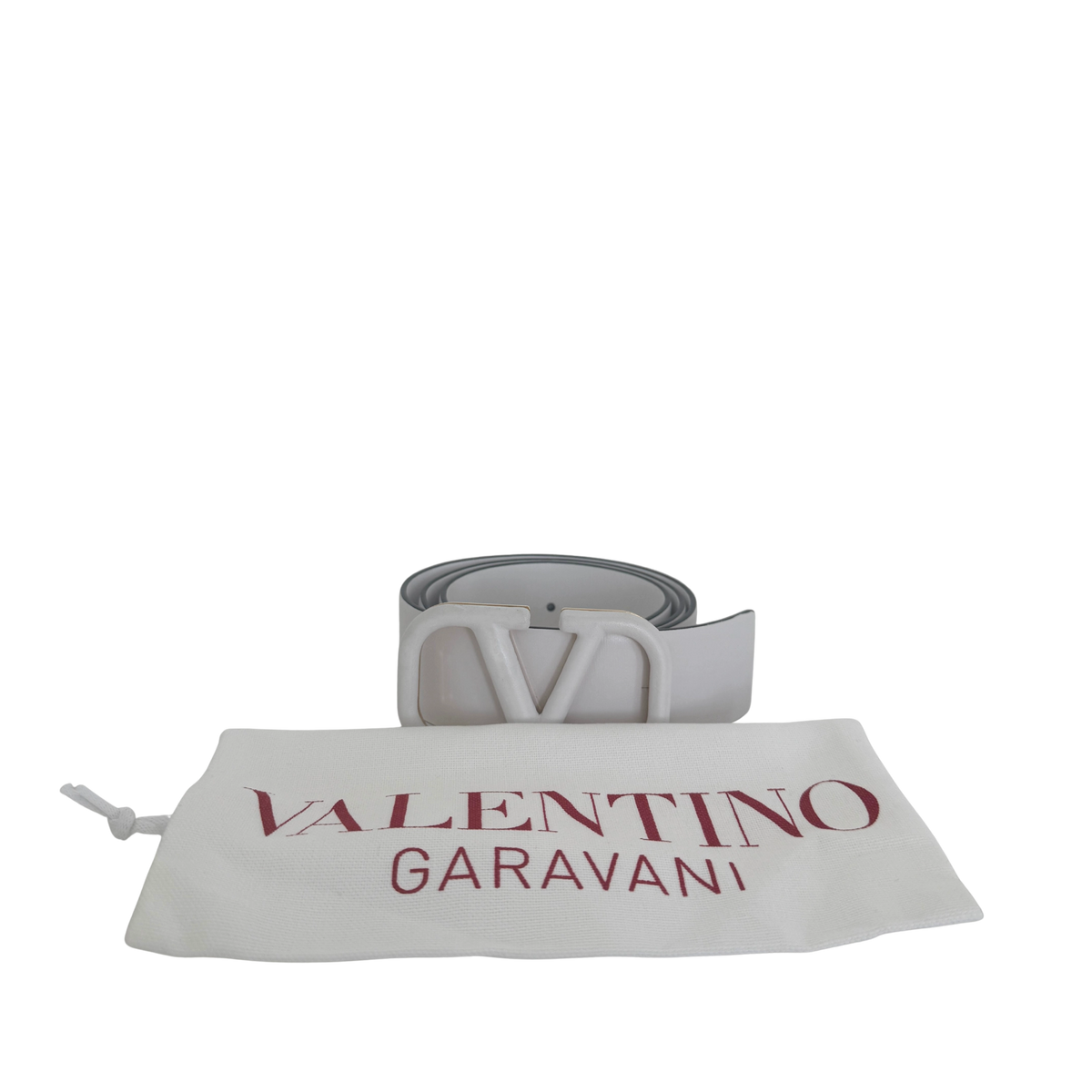 Valentino Garavani VLogo Gürtel aus Leder 80cm Lederschnalle Weiß / gut Valentino