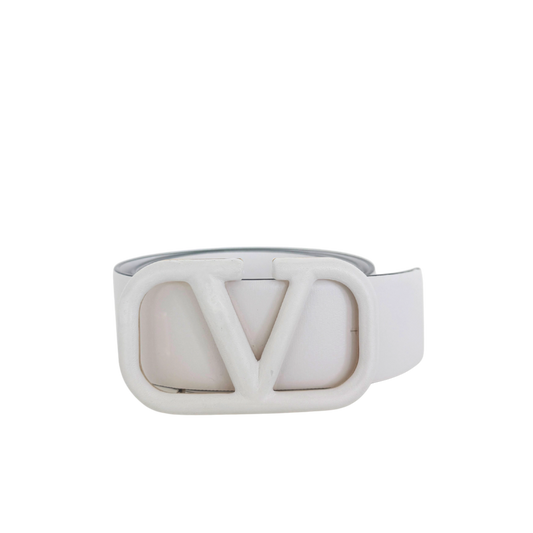 Valentino Garavani VLogo Gürtel aus Leder 80cm Lederschnalle Weiß / gut Valentino