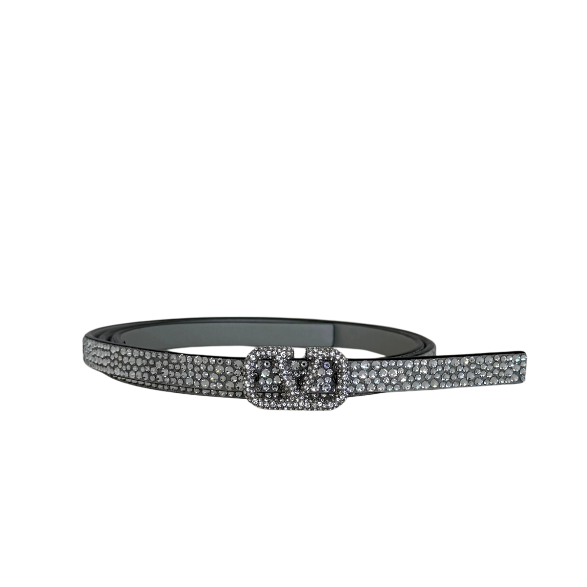 Valentino Garavani VLogo Signature Gürtel mit Kristallen 10 mm Silber / neuwertig Valentino
