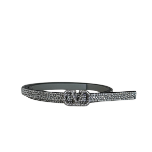 Valentino Garavani VLogo Signature riem met kristallen 10 mm zilver