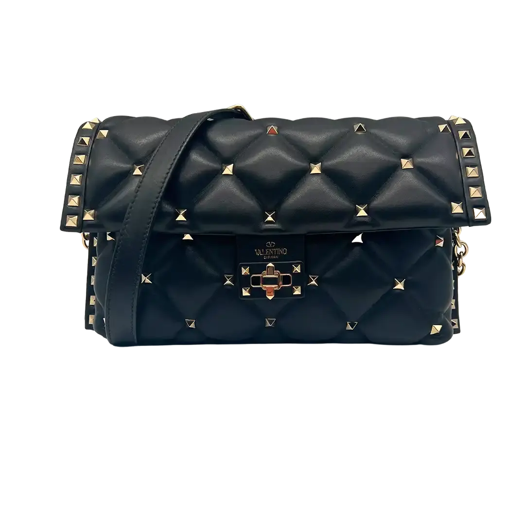 Valentino Candystud Schultertasche gestepptes Leder schwarz / sehr gut Echtheitscheck