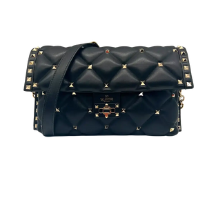 Valentino Candystud schoudertas van gewatteerd zwart leer