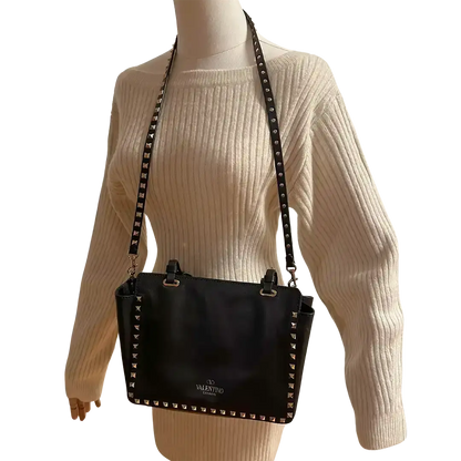 Valentino Garavani Rockstud Shopper Bag Leder schwarz / sehr gut Valentino