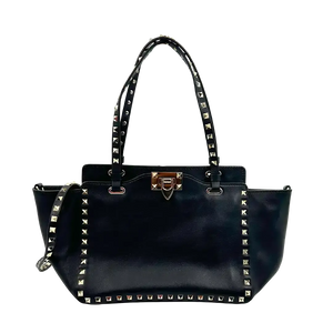 Valentino Garavani Rockstud Shopper Bag leer zwart