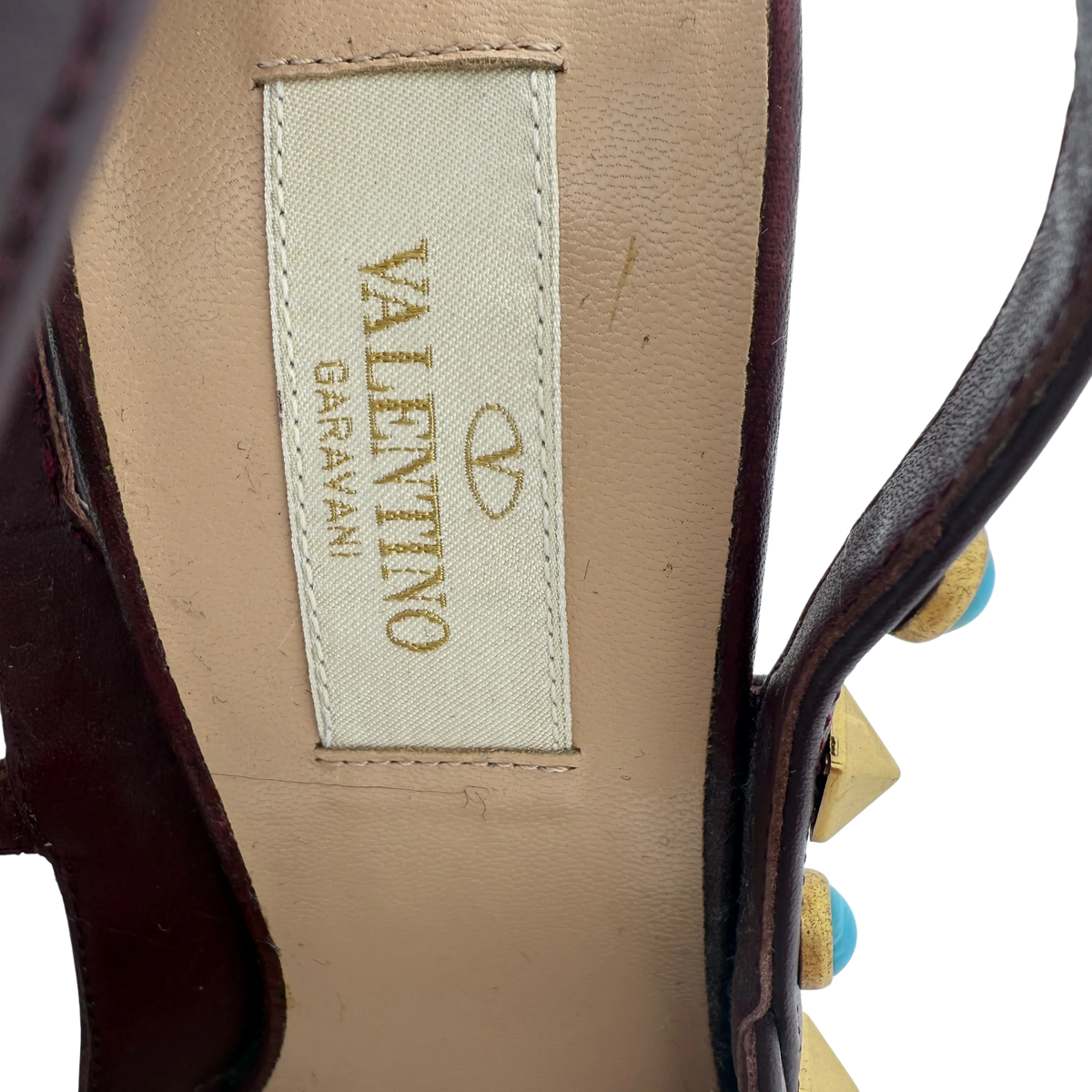 Valentino Rolling Rockstud T-Strap Pumps bordeaux rot Größe 38 / sehr gut Valentino