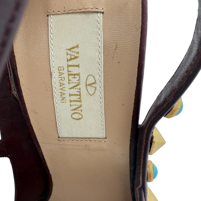 Valentino Rolling Rockstud T-Strap Pumps bordeaux rot Größe 38 / sehr gut Valentino
