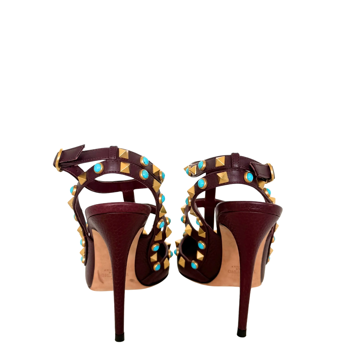 Valentino Rolling Rockstud T-Strap Pumps bordeaux rot Größe 38 / sehr gut Valentino