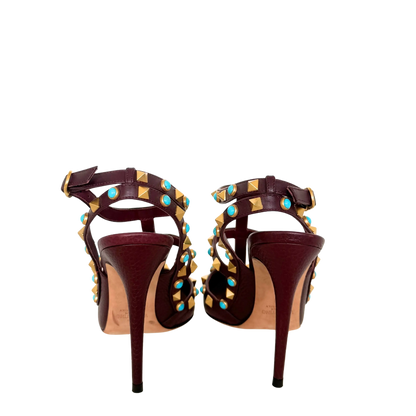 Valentino Rolling Rockstud T-Strap Pumps bordeaux rot Größe 38 / sehr gut Valentino