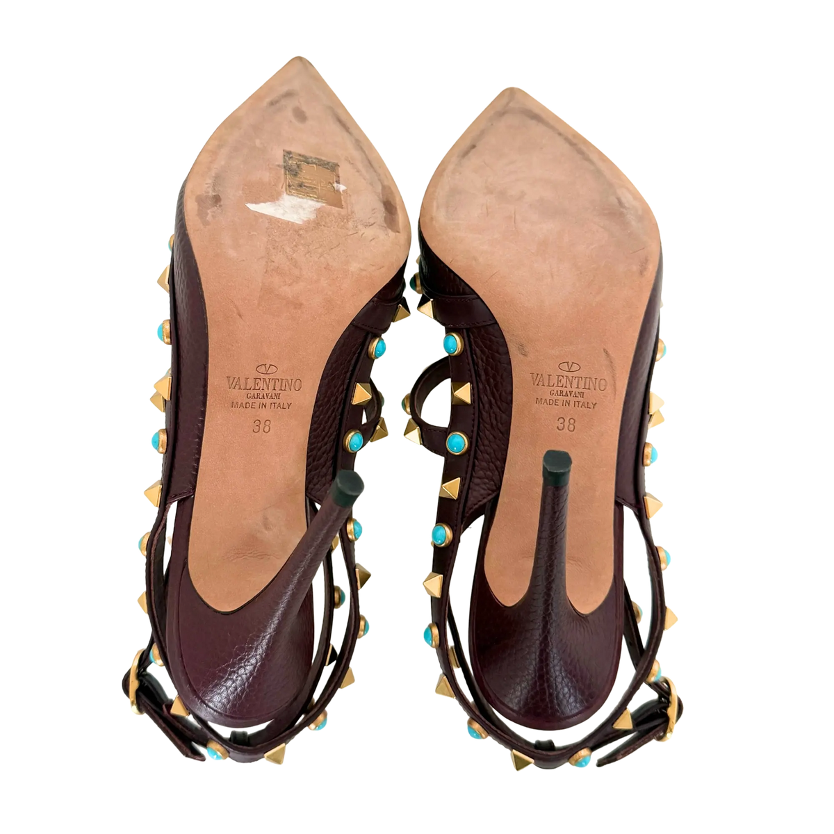 Valentino Rolling Rockstud T-Strap Pumps bordeaux rot Größe 38 / sehr gut Valentino