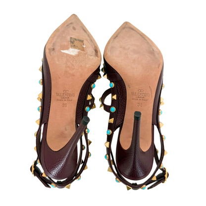 Valentino Rolling Rockstud T-Strap Pumps bordeaux rot Größe 38 / sehr gut Valentino