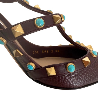 Valentino Rolling Rockstud T-Strap Pumps bordeaux rot Größe 38 / sehr gut Valentino