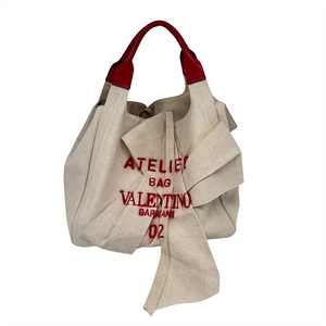 Valentino Garavani Atelier Bag 02 bedrukte canvas tote bag met leren afwerking
