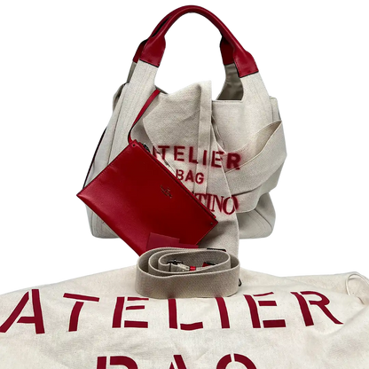 Valentino Garavani Atelier Bag 02 bedruckte Tote Bag aus Canvas mit Lederbesatz / neuwertig Valentino