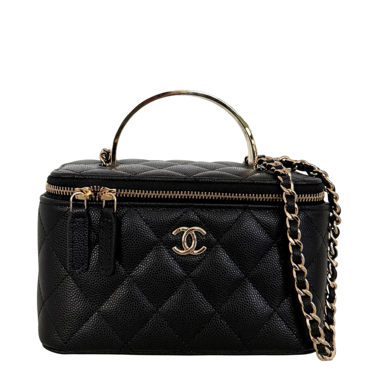 Chanel Vanity A Chain Kaviarleder goldene Hardware Schwarz / sehr gut Chanel