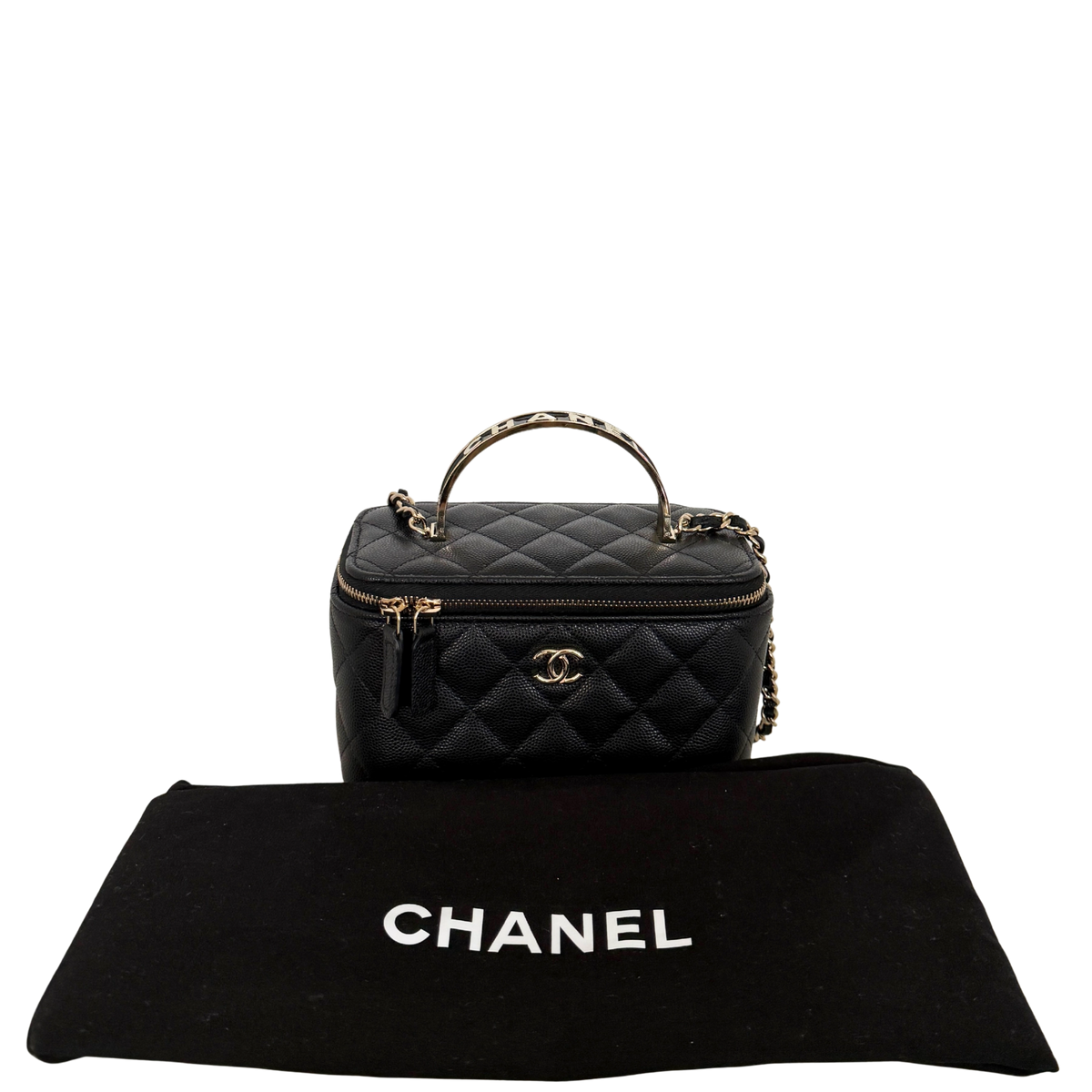 Chanel Vanity A Chain Kaviarleder goldene Hardware Schwarz / sehr gut Chanel