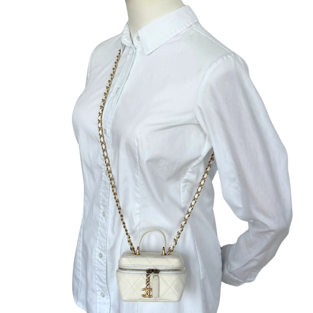 Chanel Mini Top Handle Vanity Tasche Weiß / sehr gut Chanel