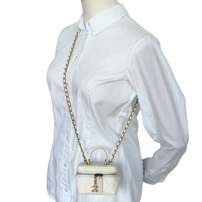 Chanel Mini Top Handle Vanity Tasche Weiß / sehr gut Chanel