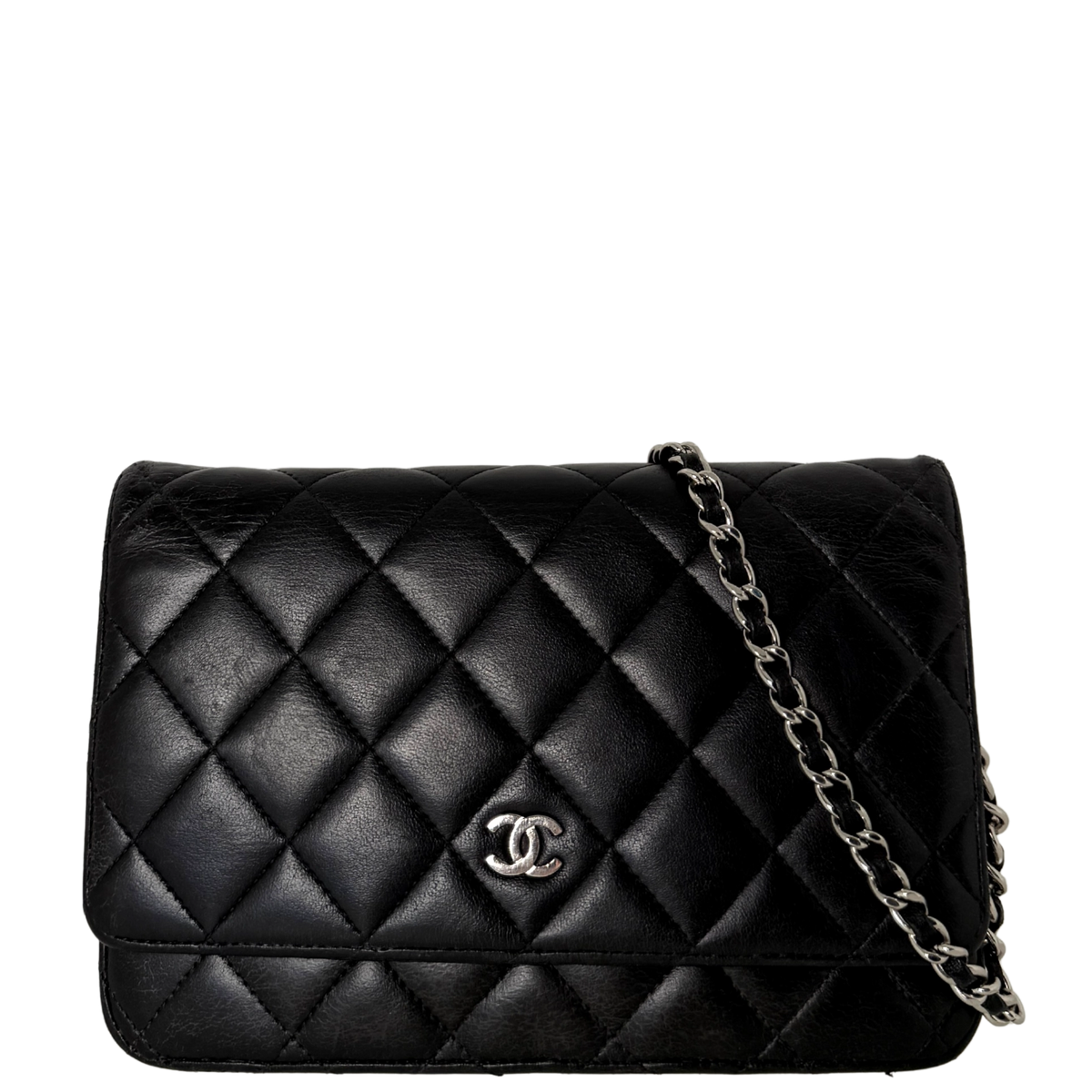Chanel Wallet on Chain Bag Schwarz silberne Hardware / gut Chanel