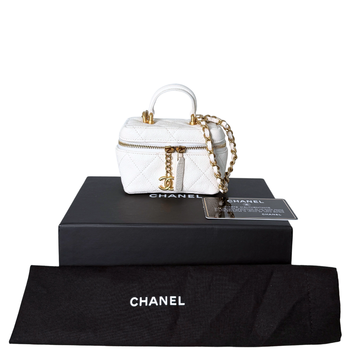 Chanel Mini Top Handle Vanity Tasche Weiß / sehr gut Chanel