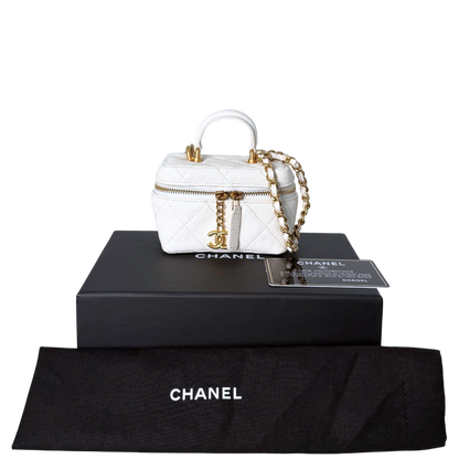 Chanel Mini Top Handle Vanity Tasche Weiß / sehr gut Chanel
