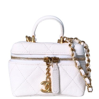 Chanel Mini Top Handle Vanity Tasche Weiß / sehr gut Chanel