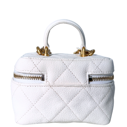 Chanel Mini Top Handle Vanity Tasche Weiß / sehr gut Chanel