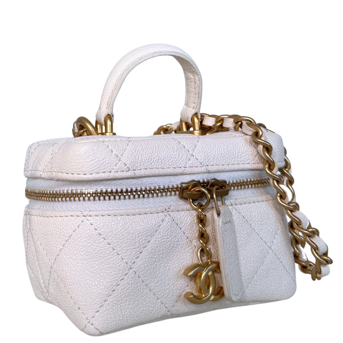 Chanel Mini Top Handle Vanity Tasche Weiß / sehr gut Chanel