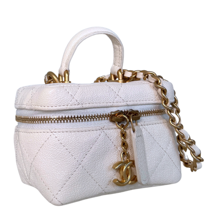 Chanel Mini Top Handle Vanity Tasche Weiß / sehr gut Chanel