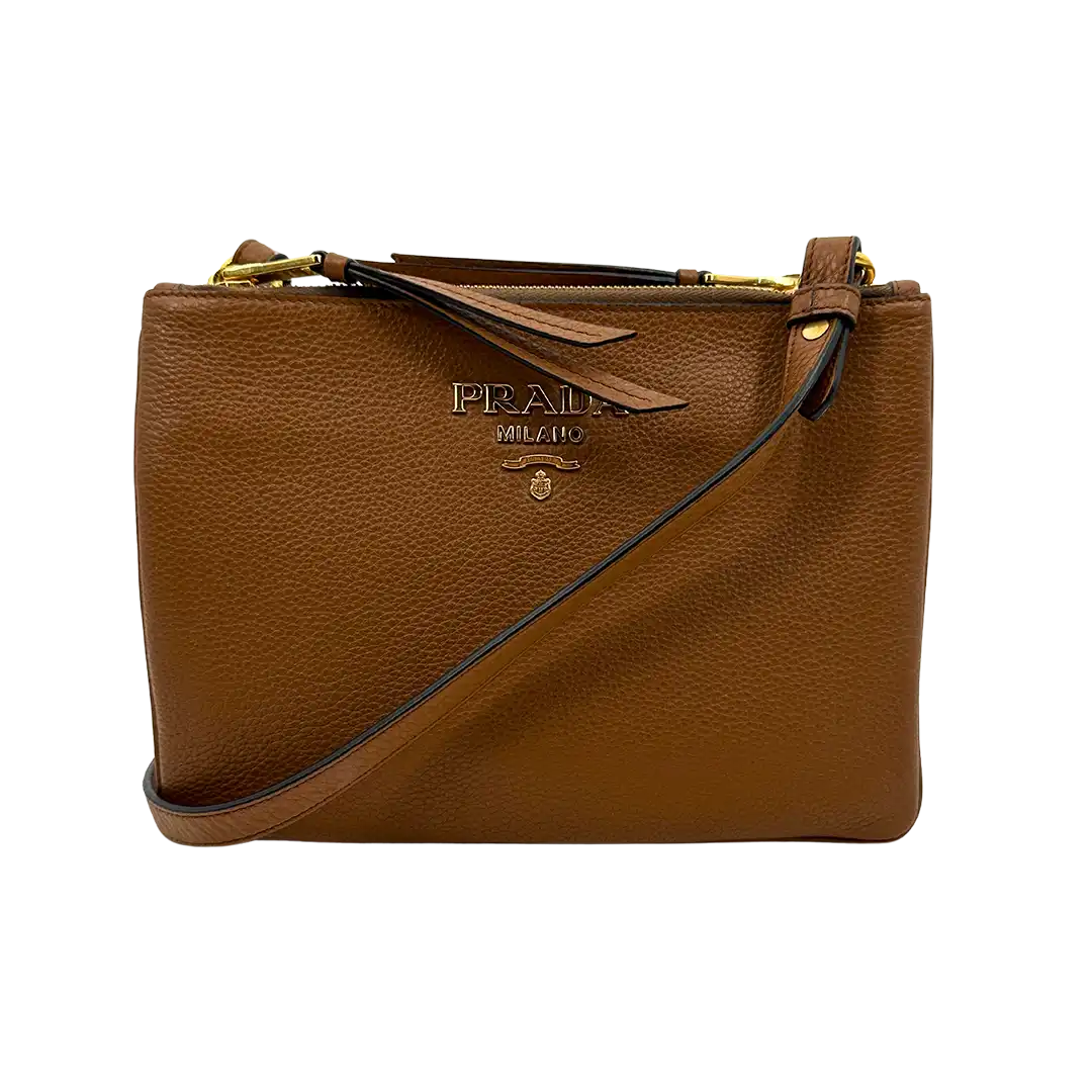 Prada Vitello Phenix Cannella braune Leder Crossbody Tasche / neuwertig Prada