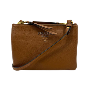 Prada Vitello Phenix Cannella bruine leren crossbodytas