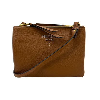 Prada Vitello Phenix Cannella braune Leder Crossbody Tasche / neuwertig Prada