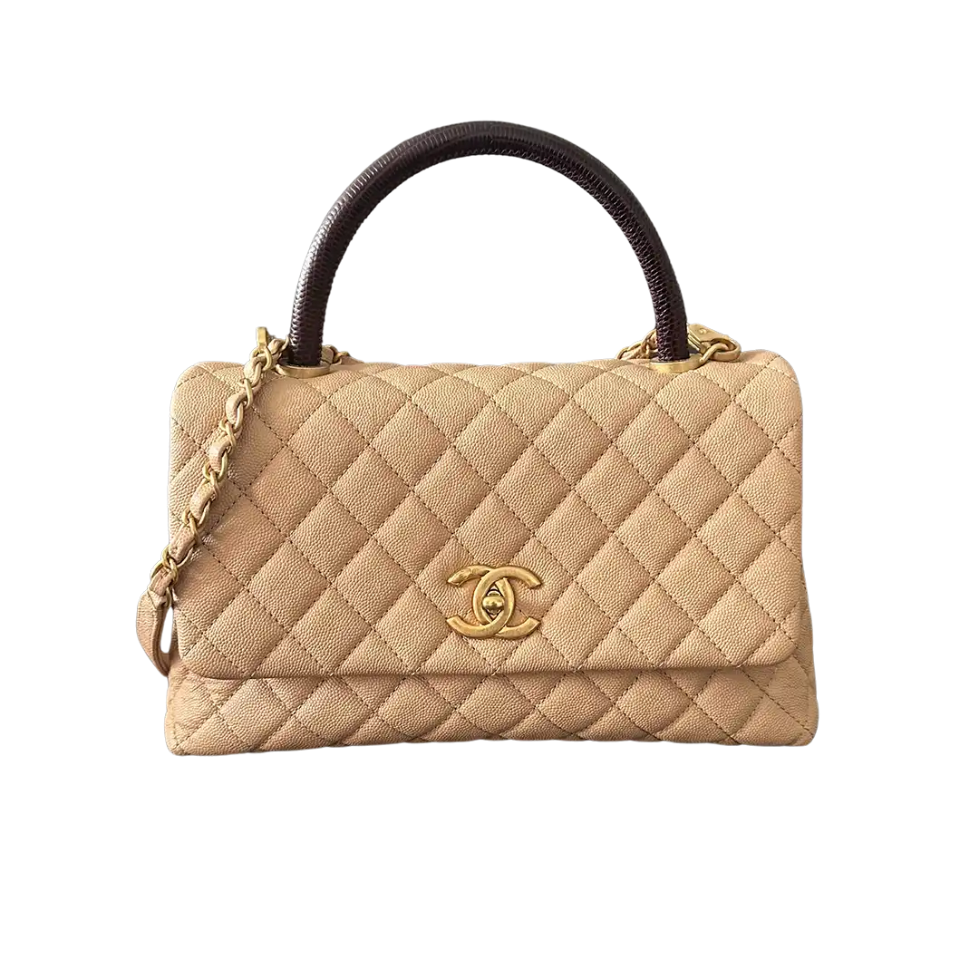 Chanel Coco Handle Medium Beige Caviar Leder Echsengriff Fullset / sehr gut Chanel