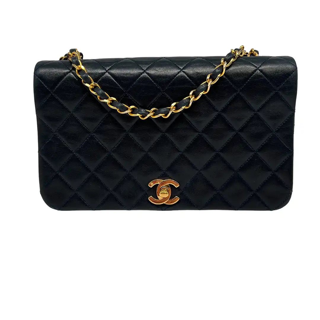 Chanel Timeless Single Flap Small dunkelblaues Lammleder / gut Produkt