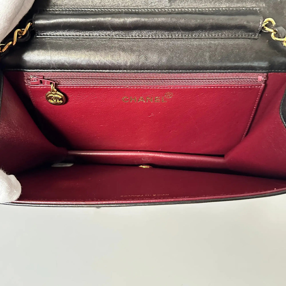 Chanel Timeless Wallet on Chain Vintage Lammleder schwarz mit ID Card / gut Chanel