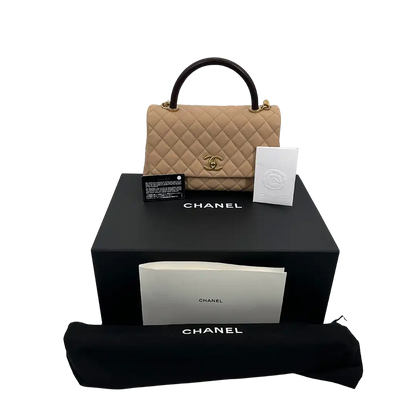 Chanel Coco Handle Medium Beige Caviar Leder Echsengriff Fullset / sehr gut Chanel