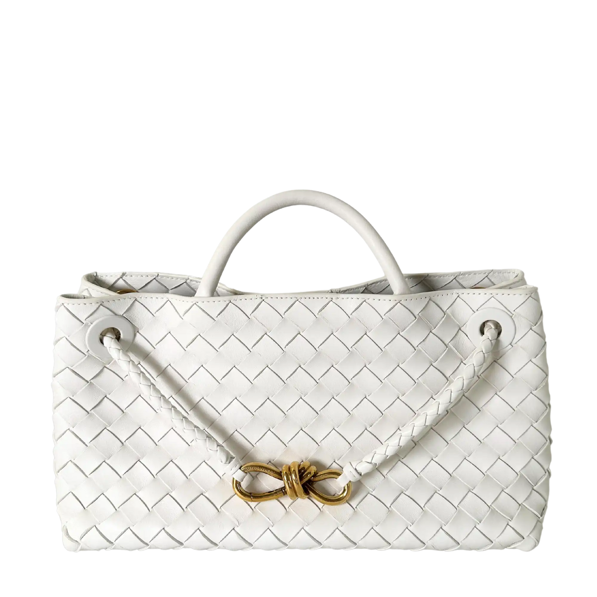 Bottega Veneta East/West Andiamo kleine Tote aus Intrecciato-Leder weiß 2023 / sehr gut Bottega Veneta