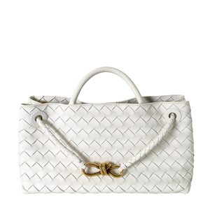 Bottega Veneta East/West Andiamo kleine tote tas van intrecciato leer wit 2023