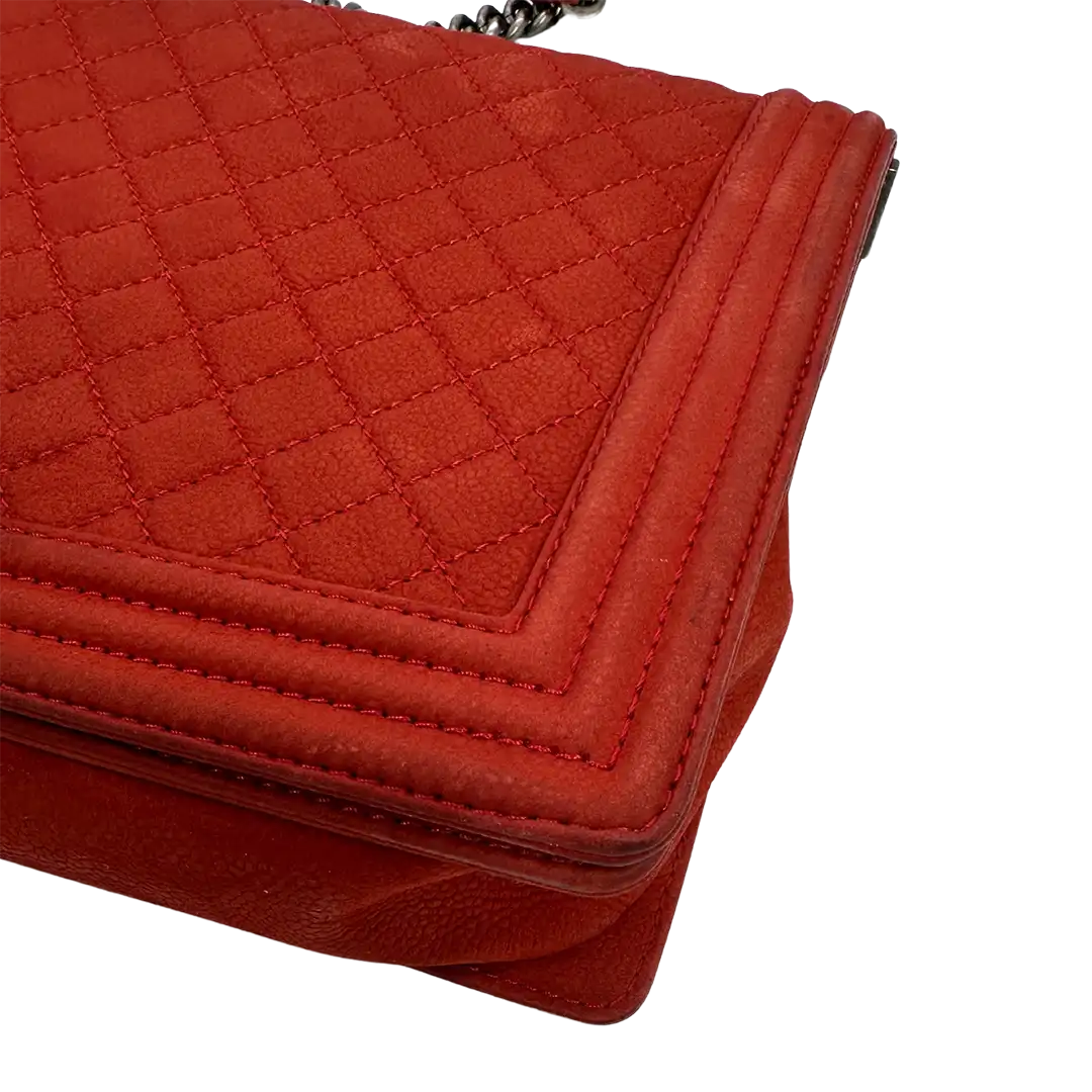 Chanel Boy Tasche Large Kaviar Wildleder rot / gut Chanel