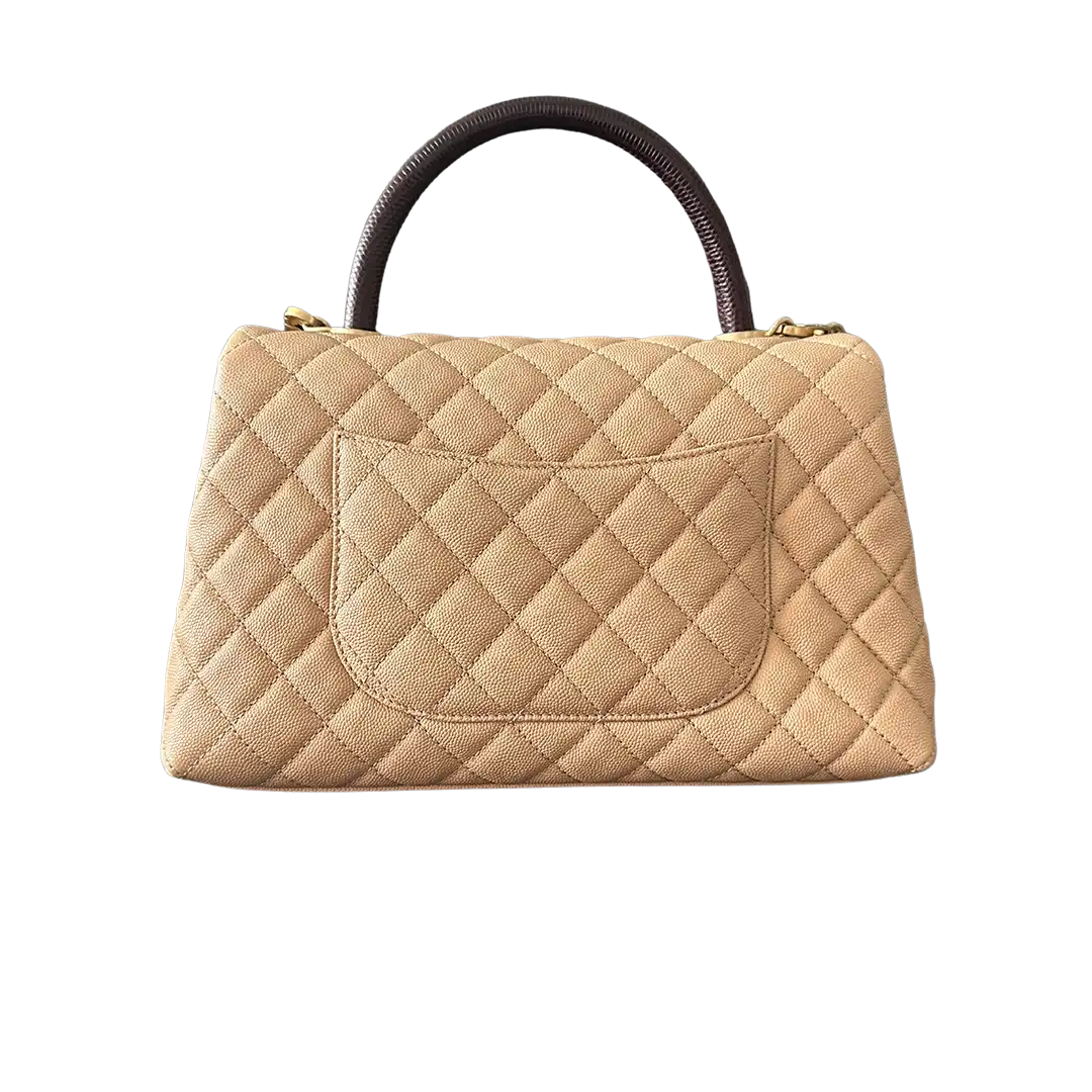 Chanel Coco Handle Medium Beige Caviar Leder Echsengriff Fullset / sehr gut Chanel